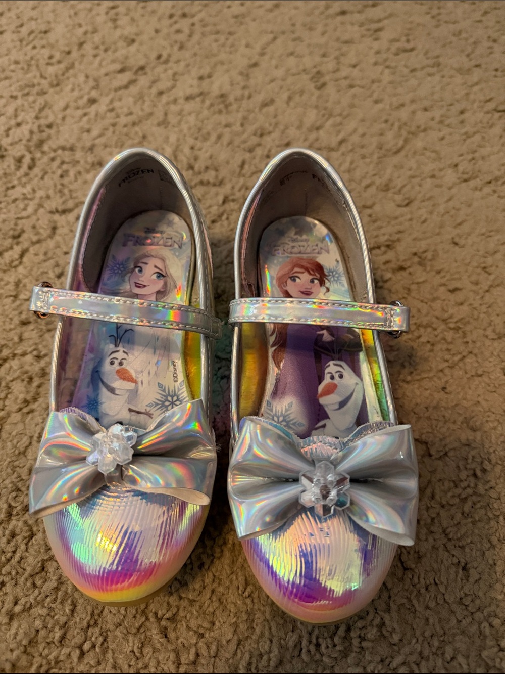 Disney Girls' Holographic Silver Frozen Heels with Bow